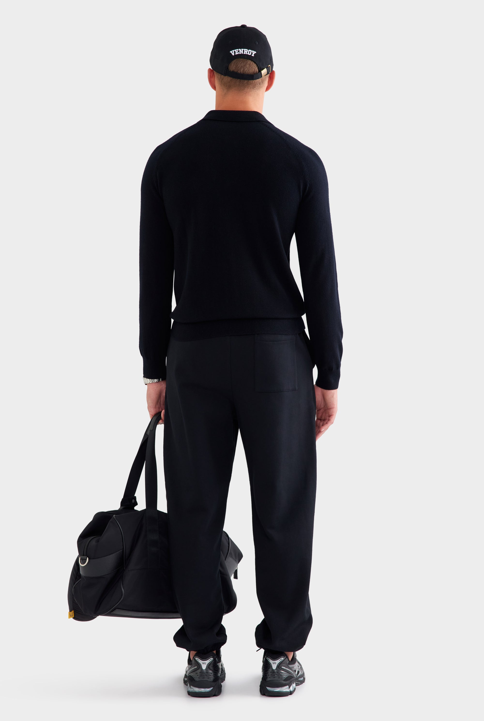 Merino Wool Knit Polo - Black
