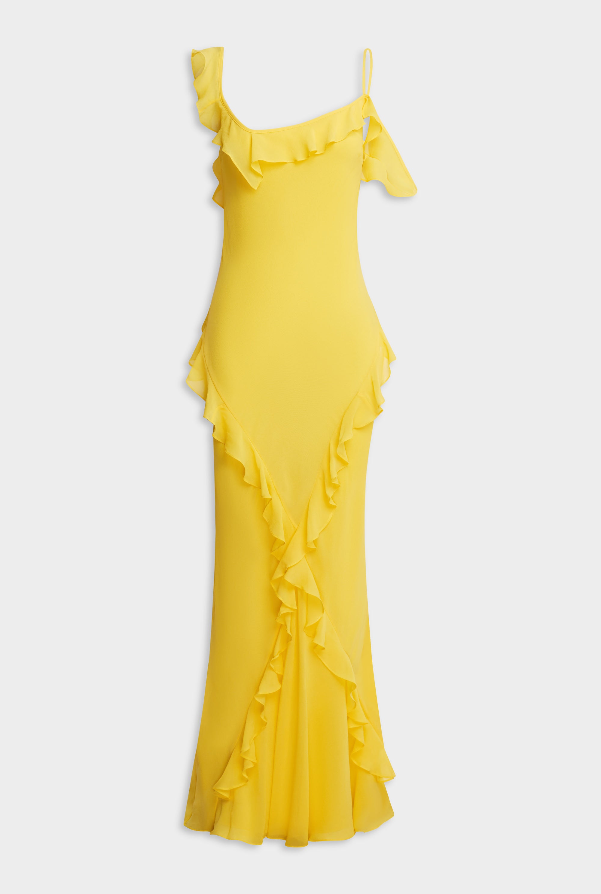 Asymmetric Low Back Silk Ruffle Dress - Yellow Gold