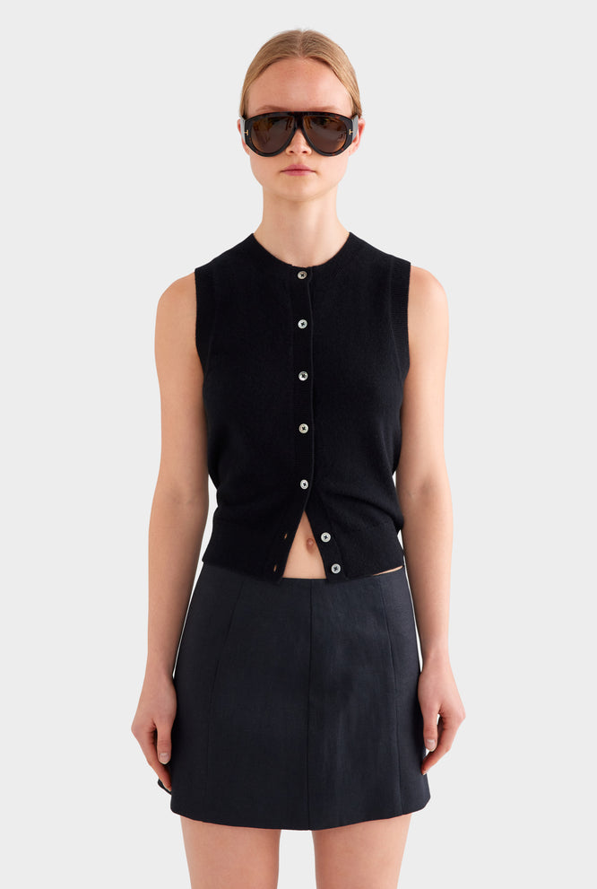 Cashmere Button Through Tank - Sand