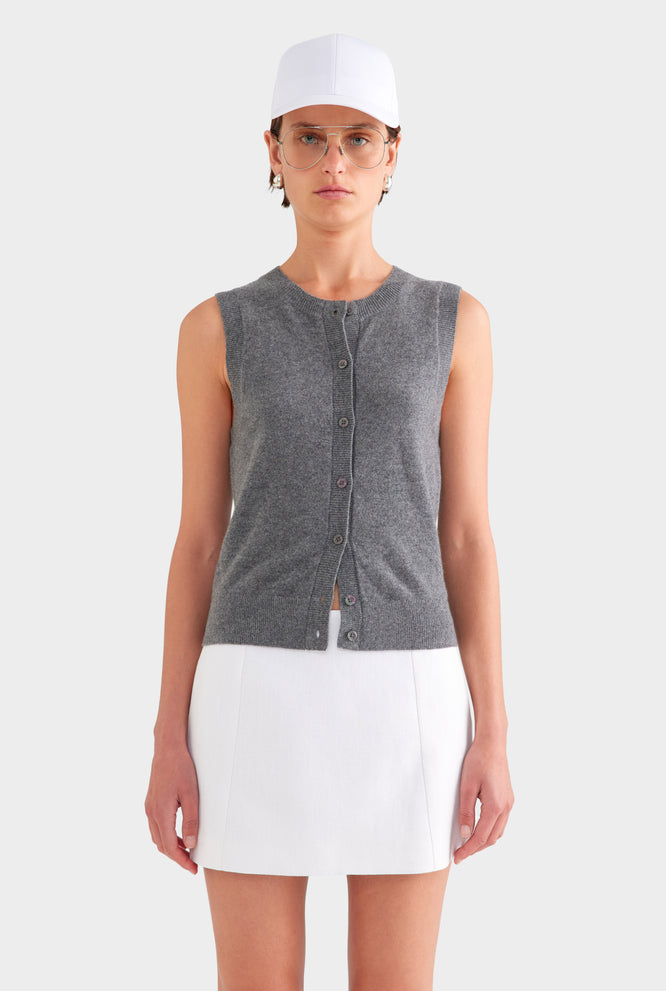 Cashmere Button Through Tank - Black