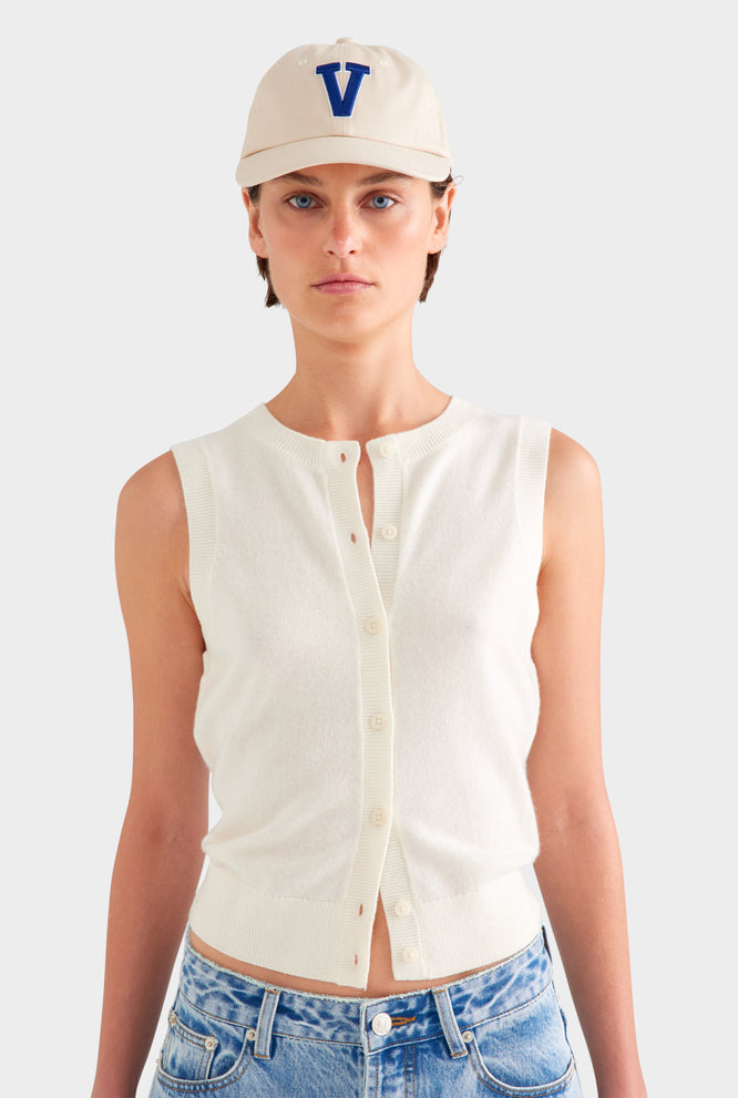 Cashmere Button Through Tank - Black