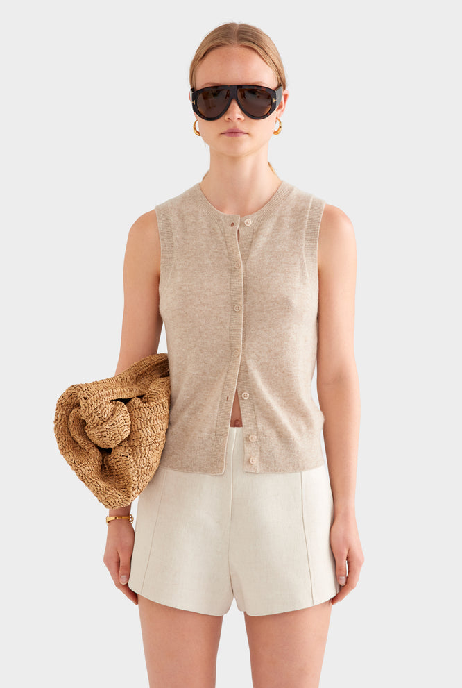 Cashmere Button Through Tank - Black