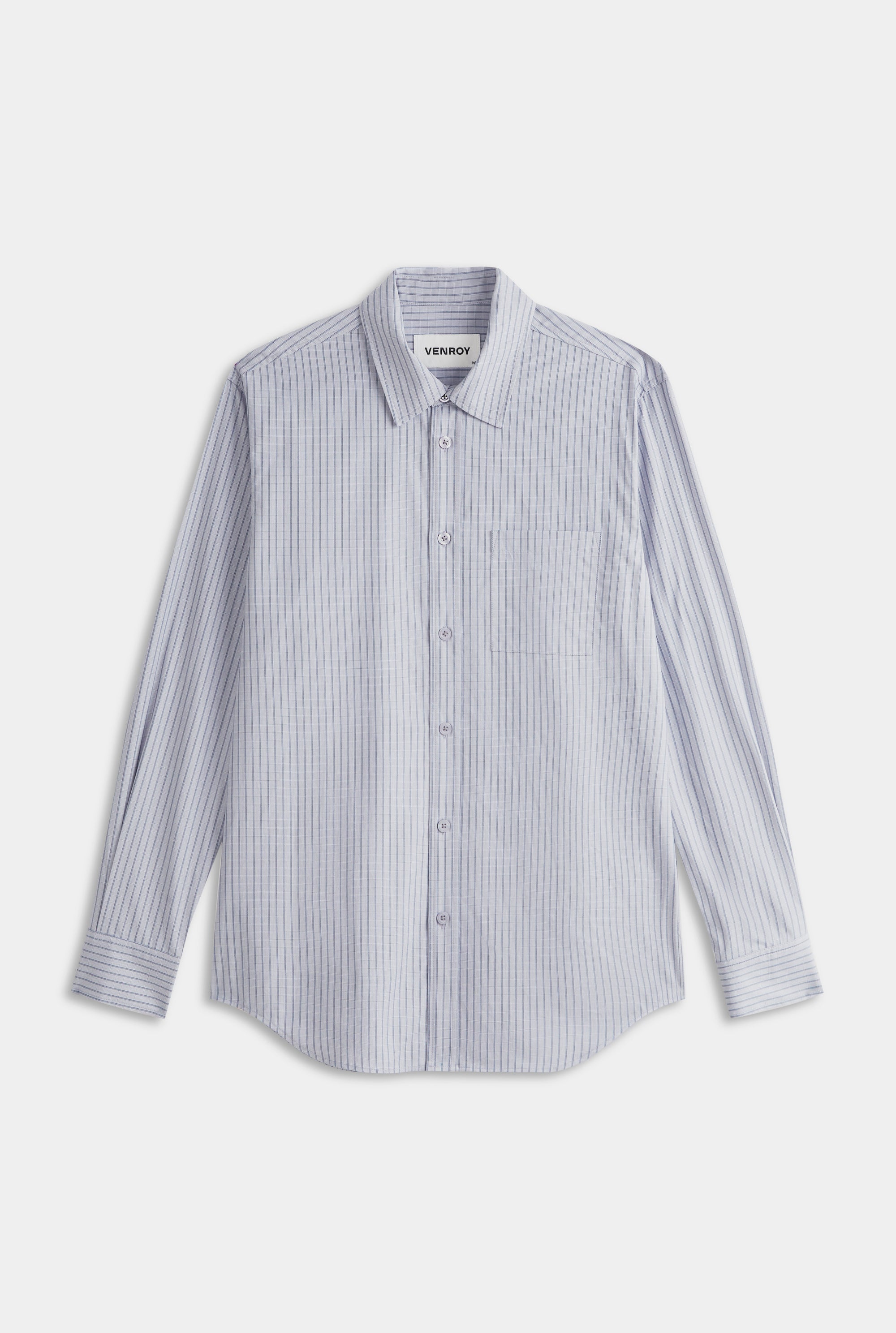 Classic Cotton Stripe Long Sleeve Shirt - Grey/Blue Check