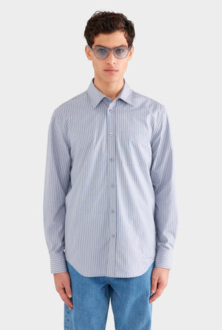 Classic Cotton Stripe Long Sleeve Shirt - Grey/Blue Check