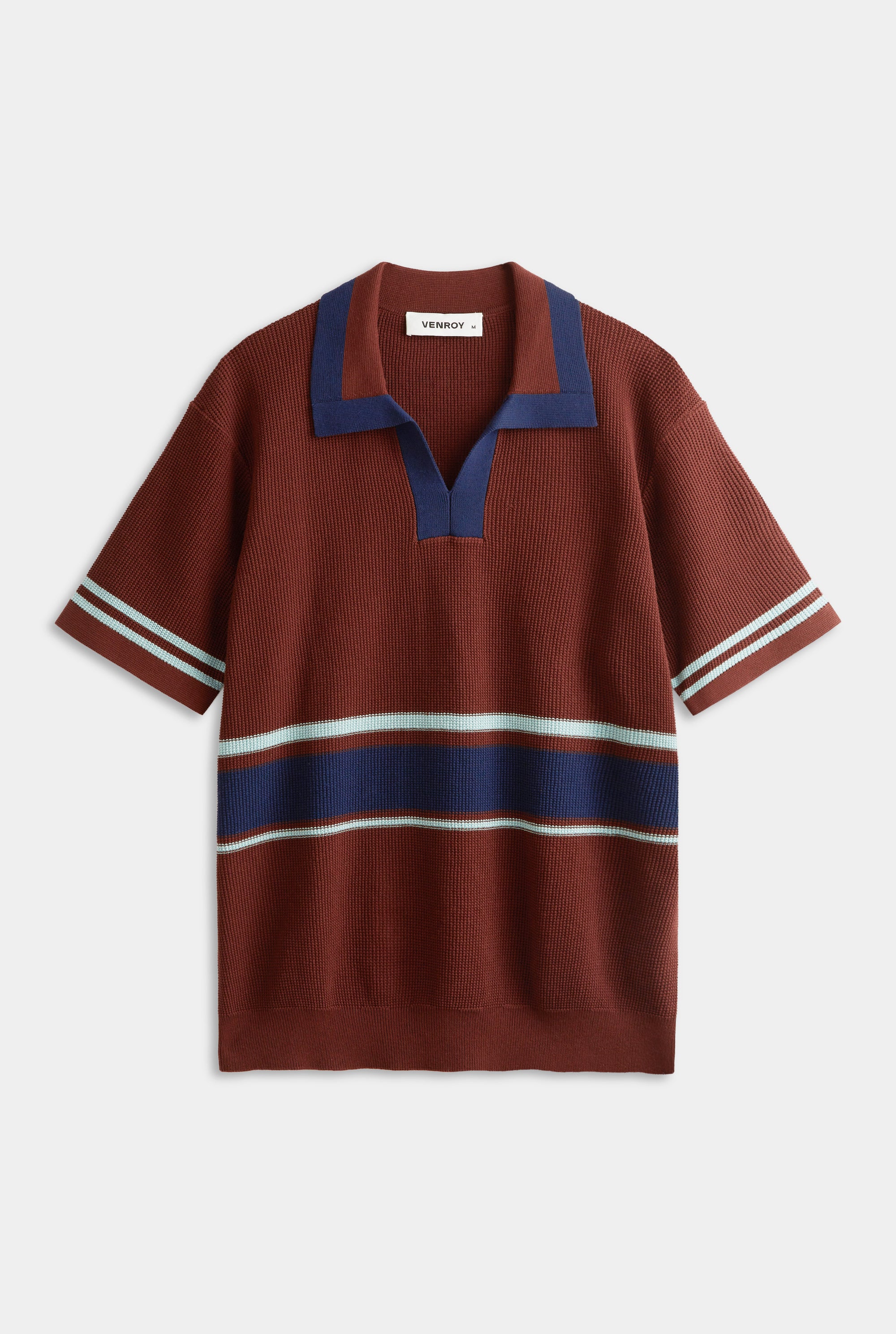 Contrast Open Neck Cotton Polo - Chocolate/Navy Blue