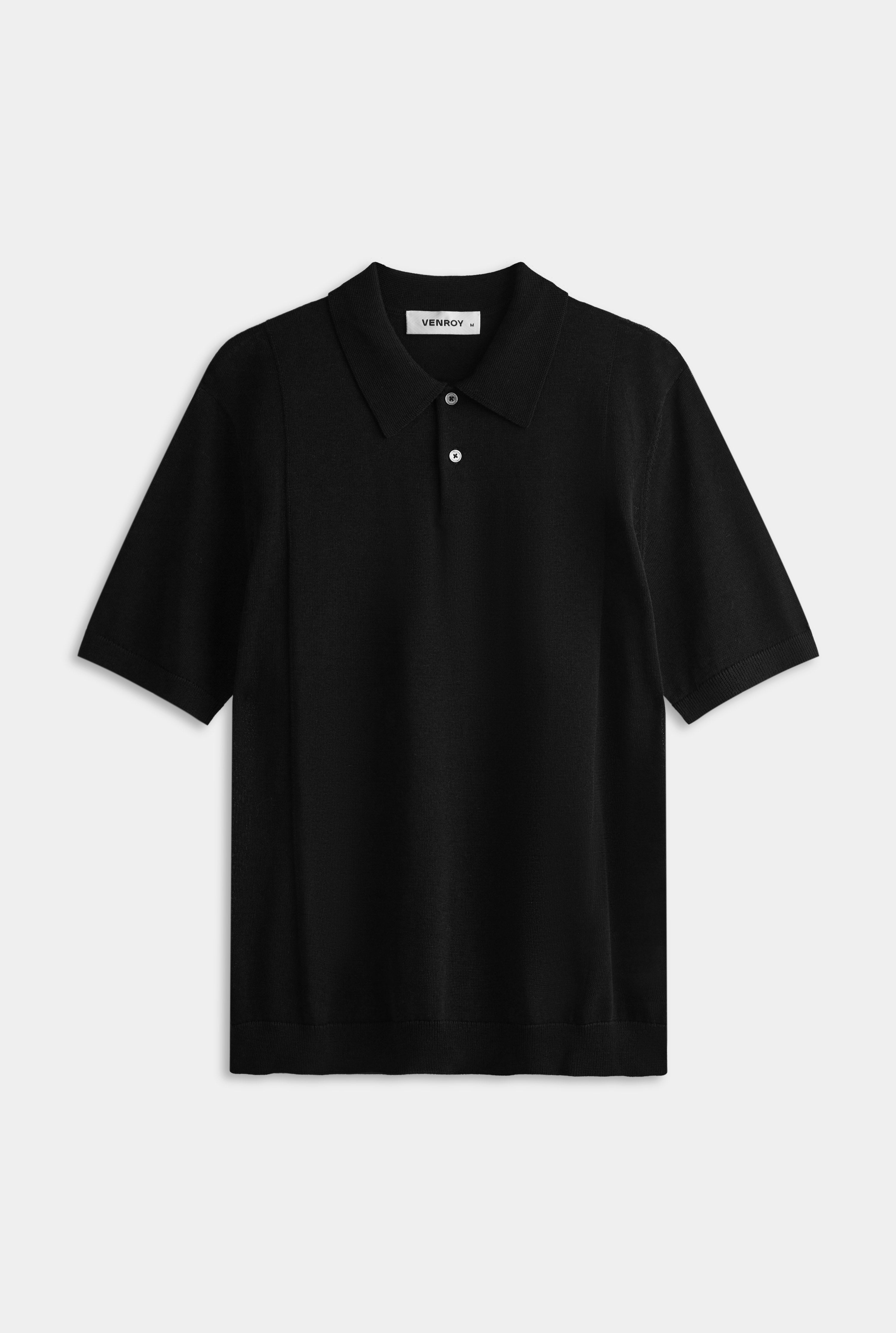 Cotton Blend Knitted Polo - Black