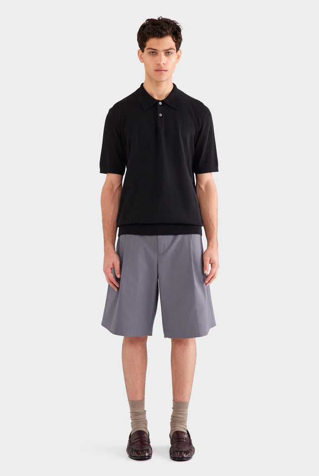 Cotton Blend Knitted Polo - Black