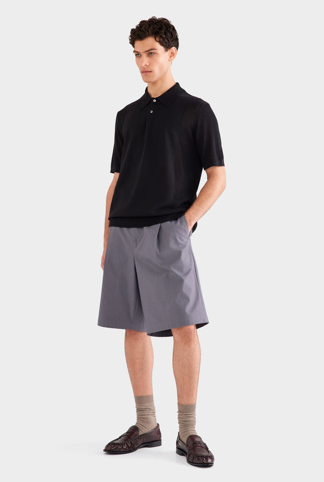 Cotton Blend Knitted Polo - Black