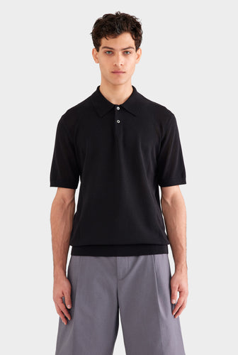 Cotton Blend Knitted Polo - Black