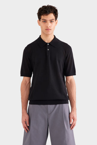 Cotton Blend Knitted Polo - Black