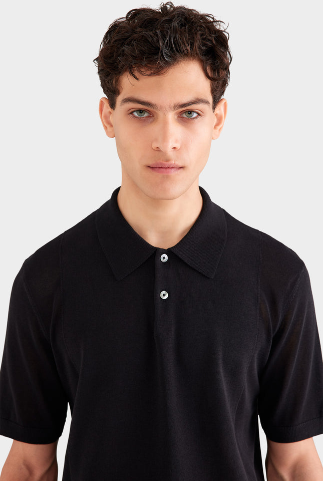 Cotton Blend Knitted Polo - Black