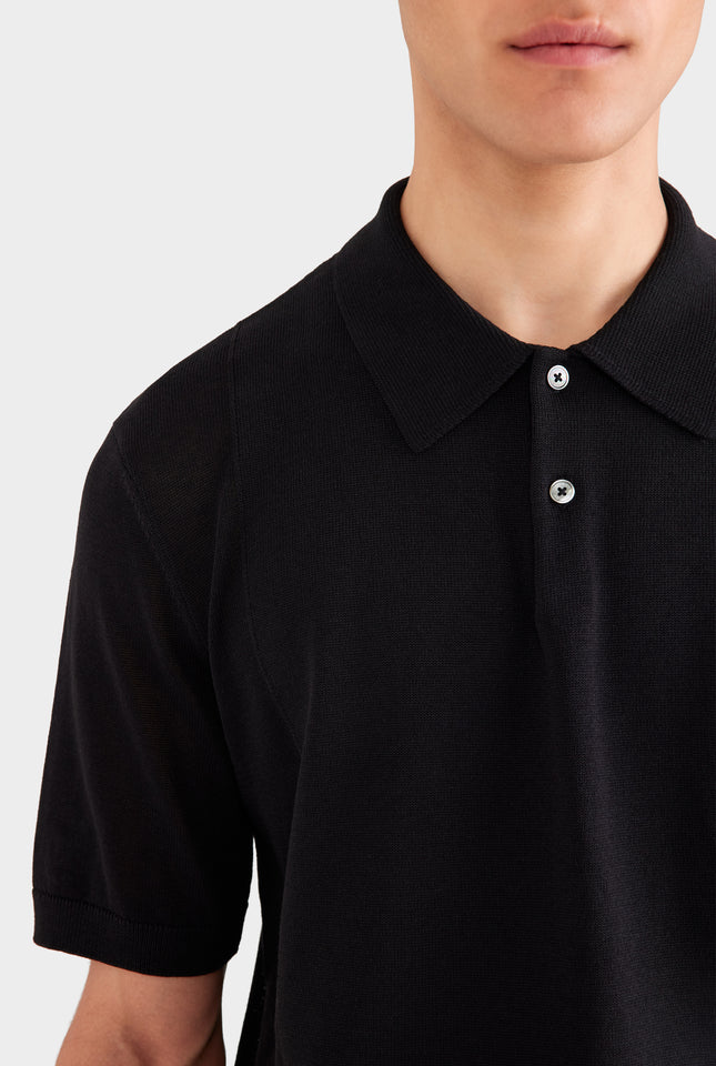 Cotton Blend Knitted Polo - Black