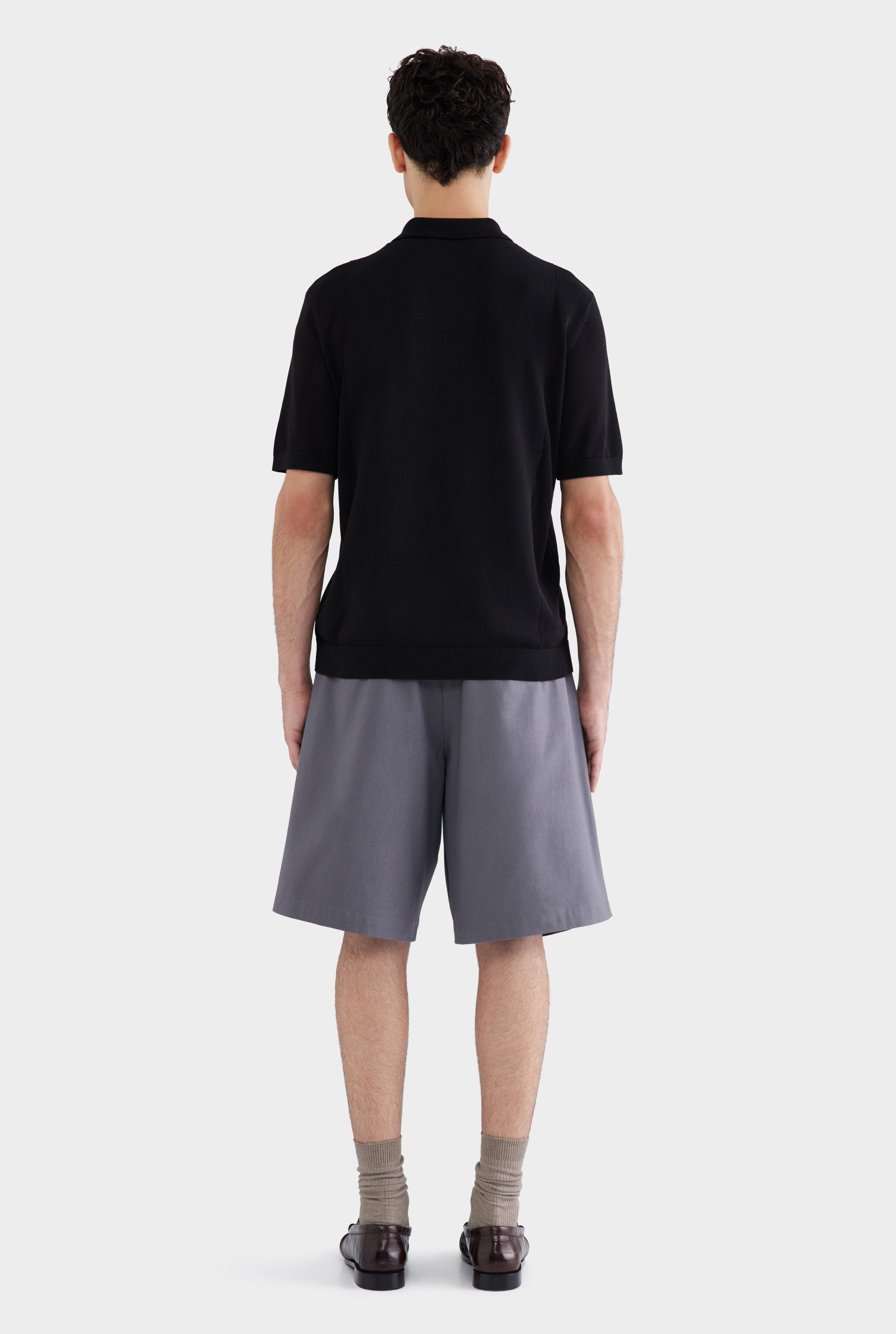 Cotton Blend Knitted Polo - Black