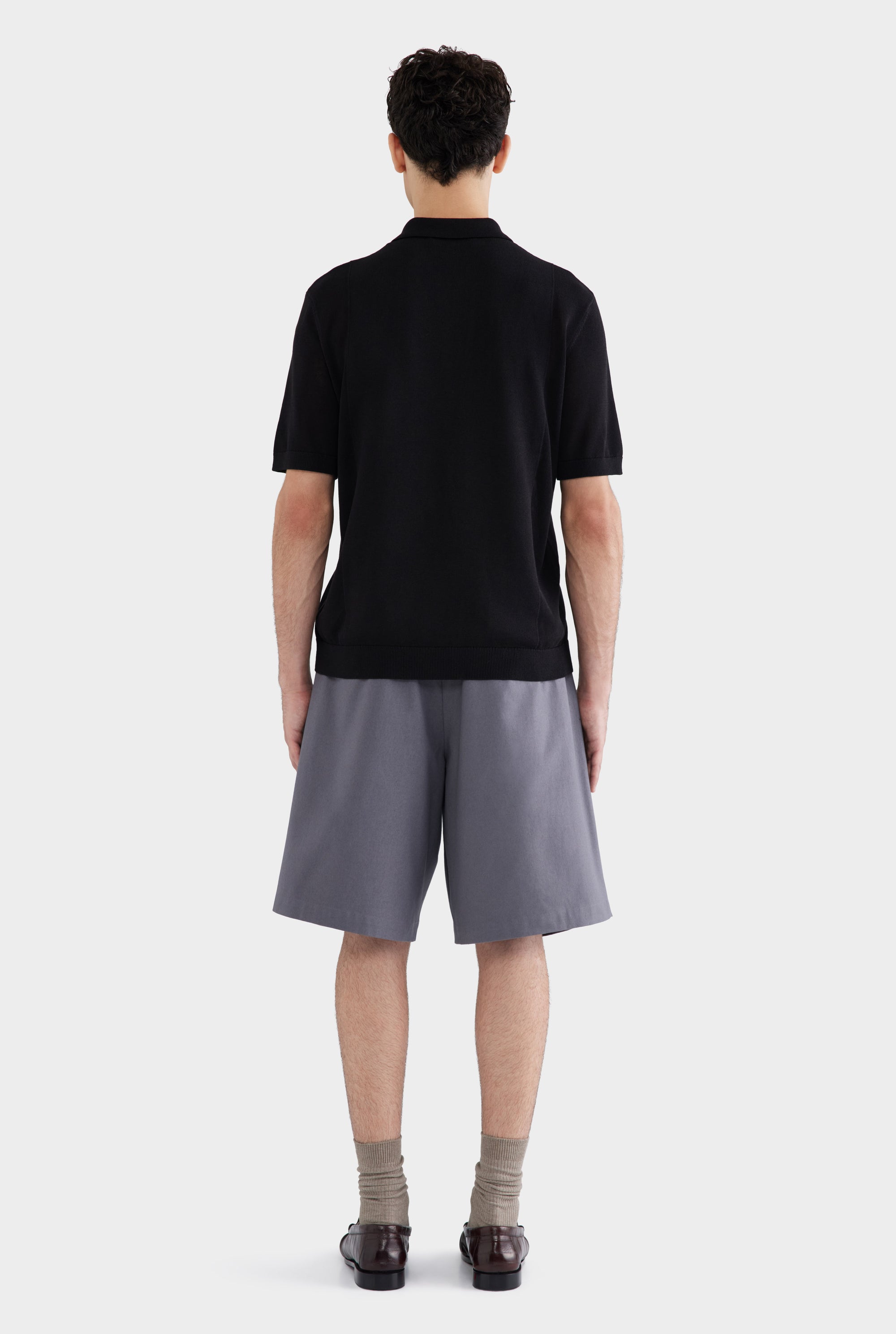 Cotton Blend Knitted Polo - Black