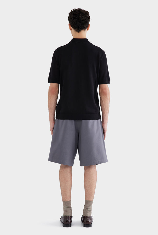 Cotton Blend Knitted Polo - Black
