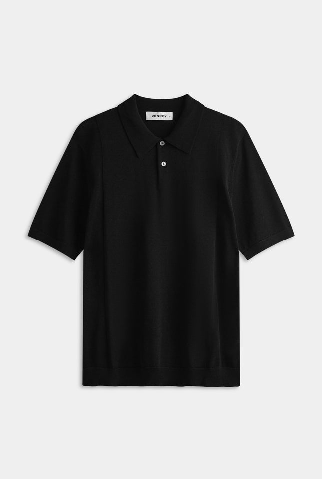 Cotton Blend Knitted Polo - Black