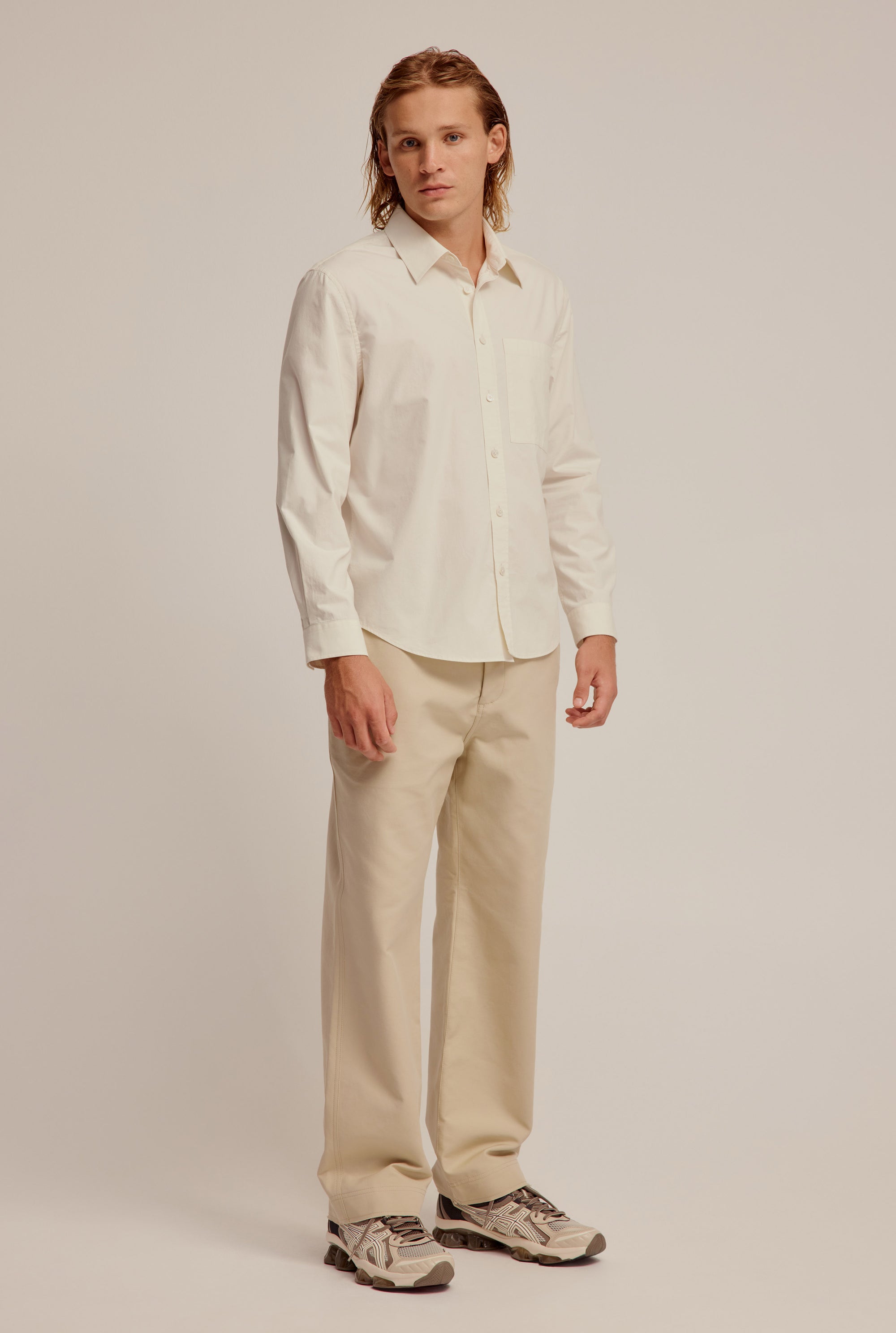 Cotton Panelled Shirt - Beige