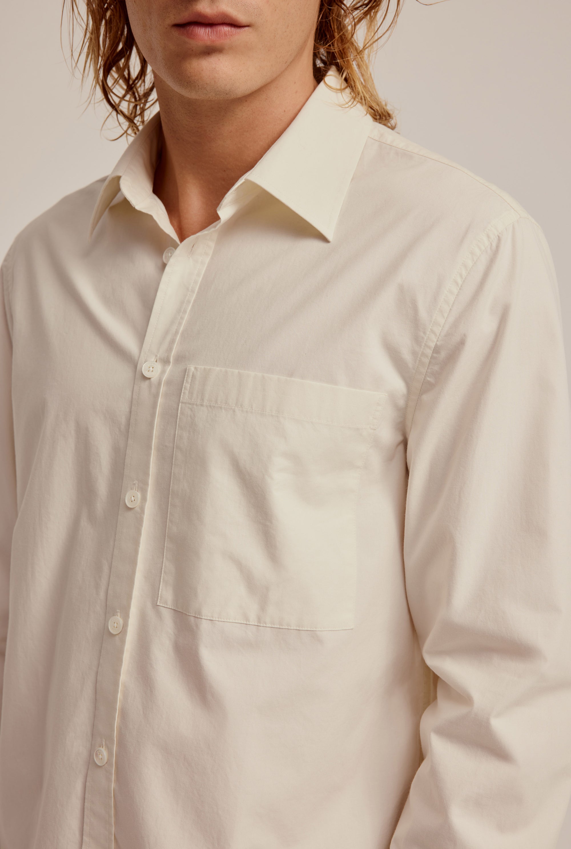 Cotton Panelled Shirt - Beige