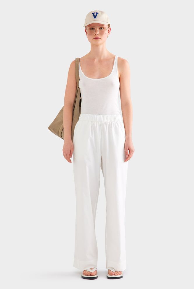 Heavy Cotton Poplin Pant - White/Sage/Peach Pinstripe