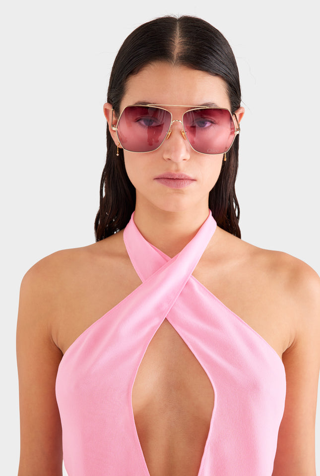 Cross Front Silk Scarf Top - Pink