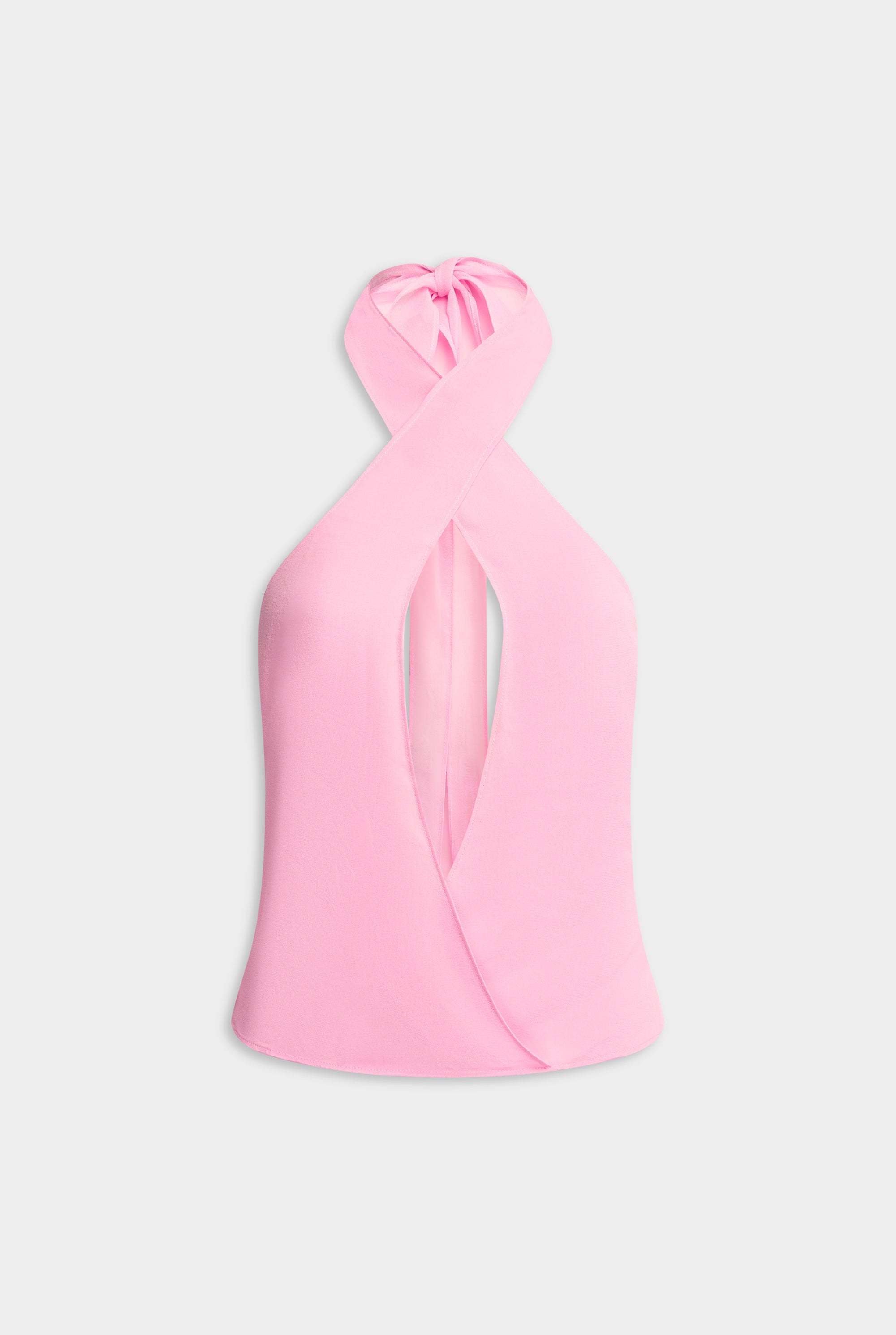 Cross Front Silk Scarf Top - Pink