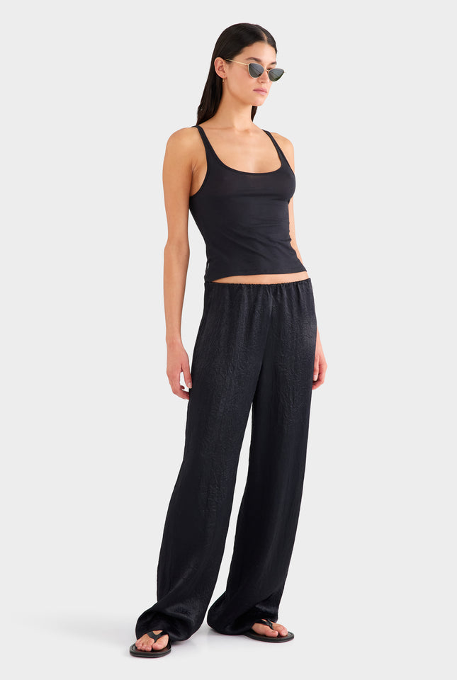 Crushed Satin Pant - Black