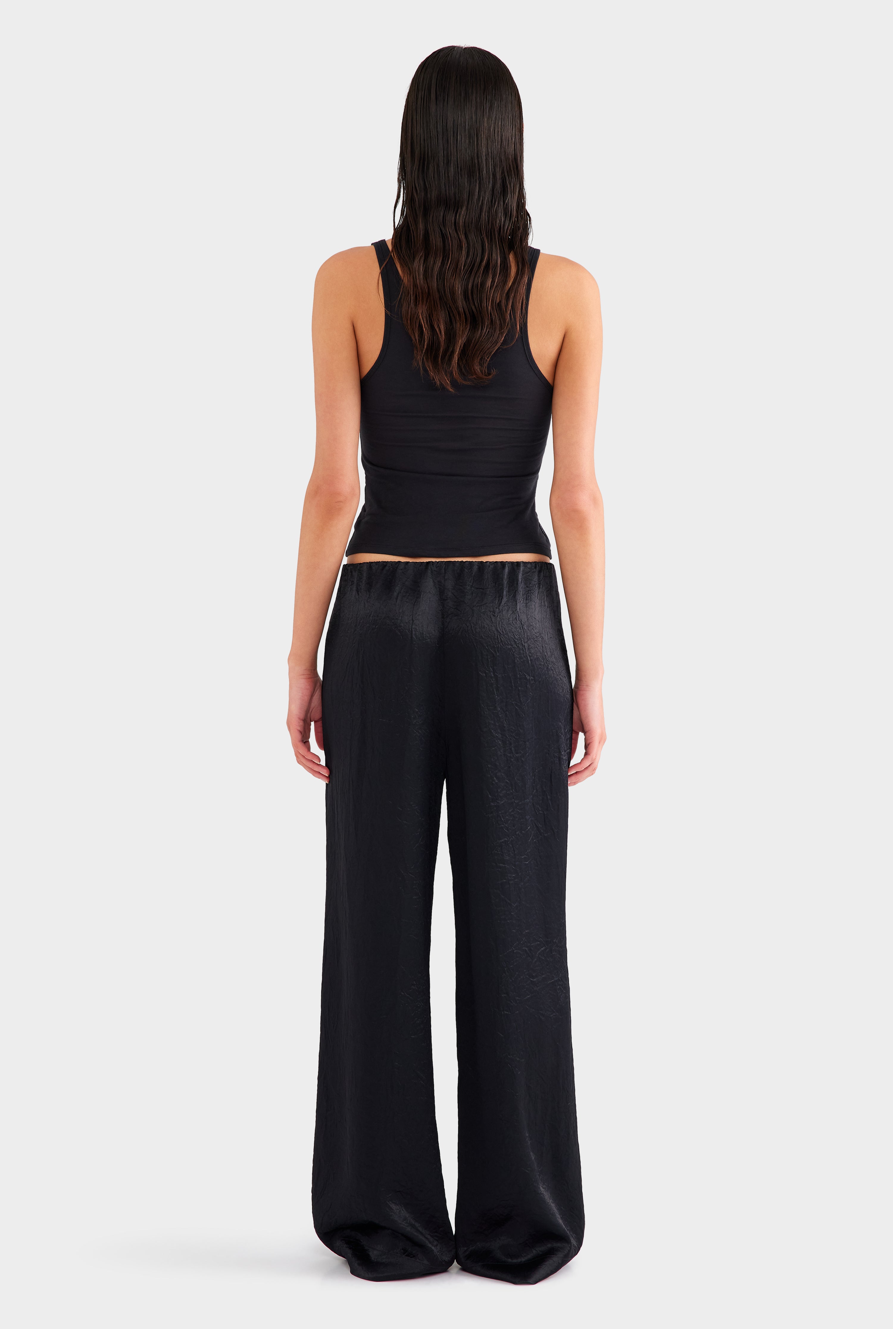Crushed Satin Pant - Black