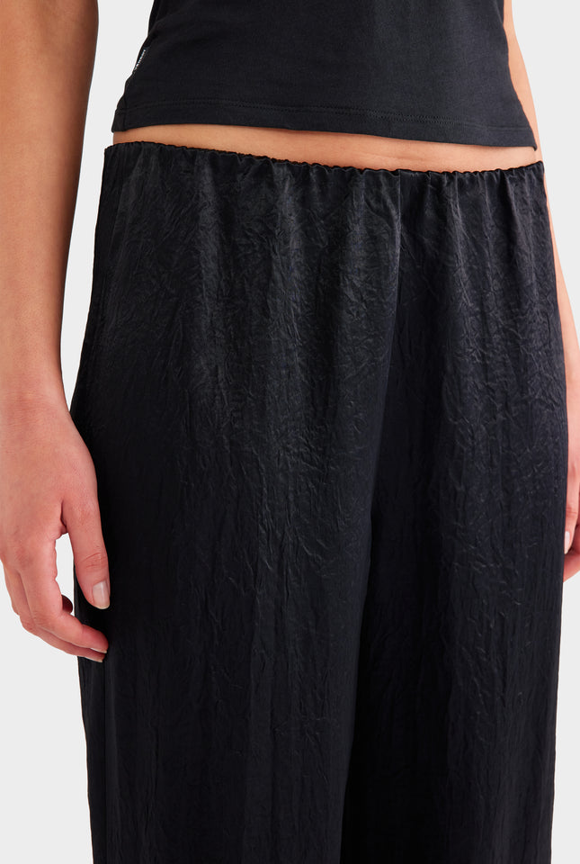 Crushed Satin Pant - Black