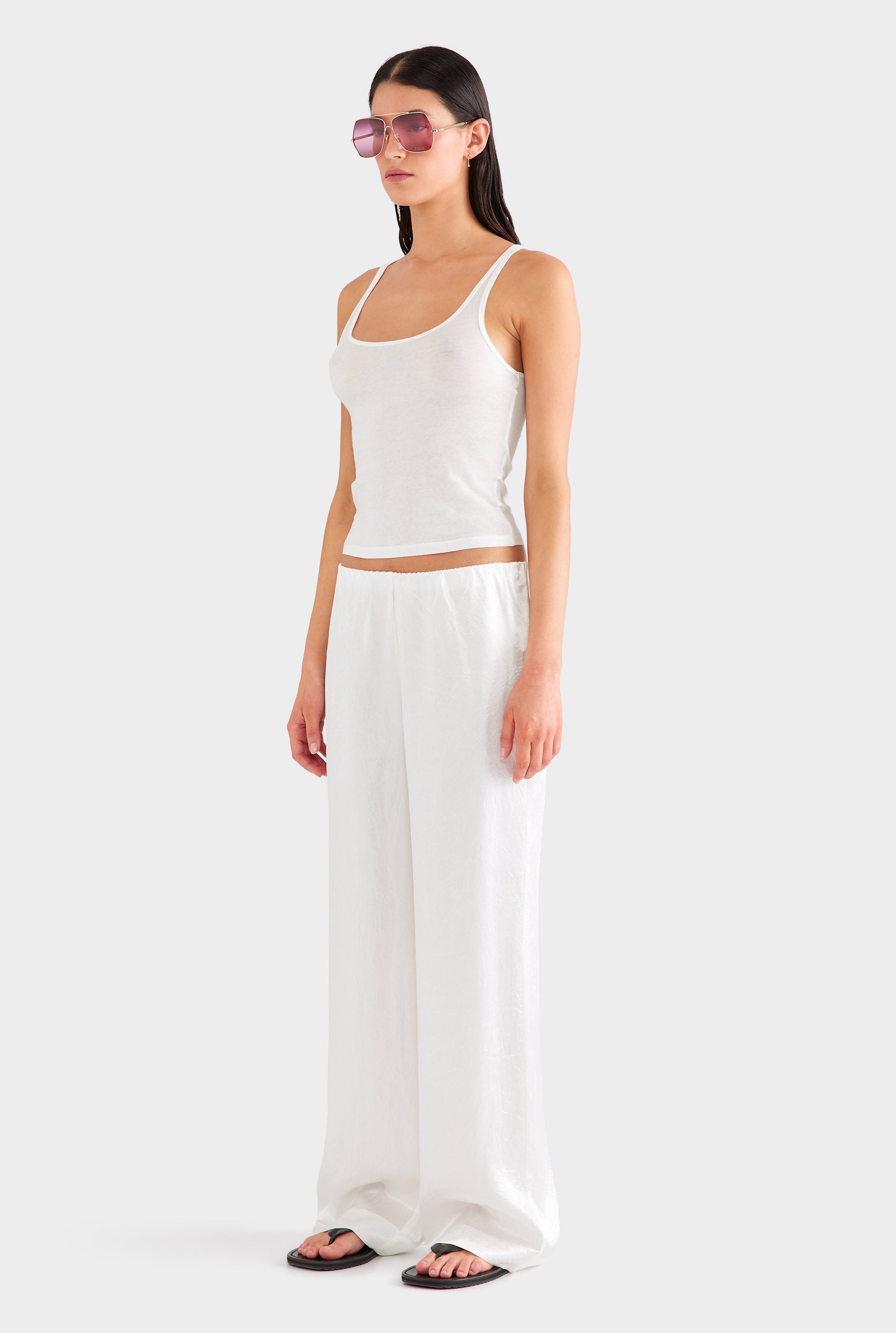 Crushed Satin Pant - White