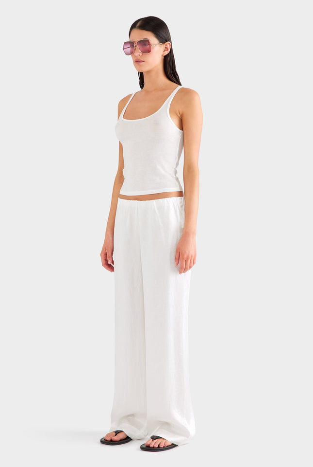 Crushed Satin Pant - White