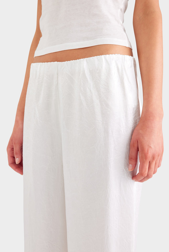 Crushed Satin Pant - White
