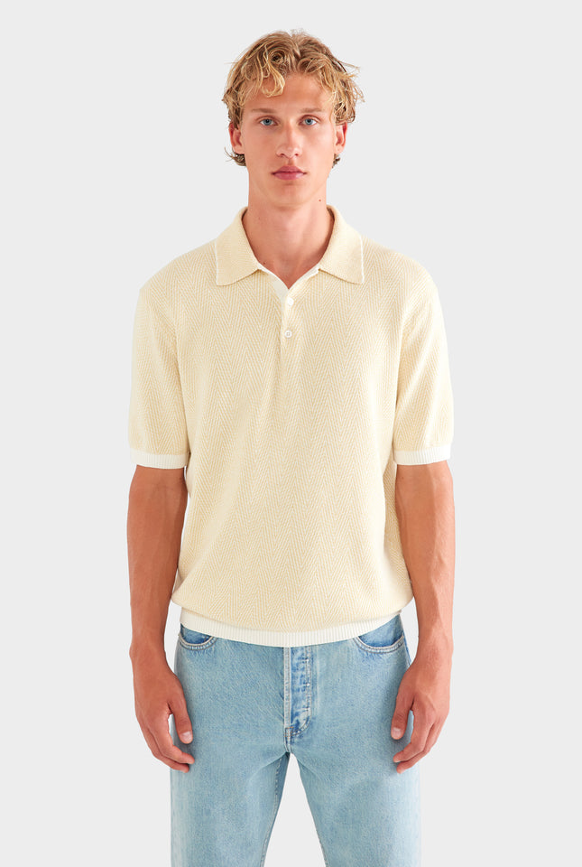 Chevron Knit Polo - Cream/Beige