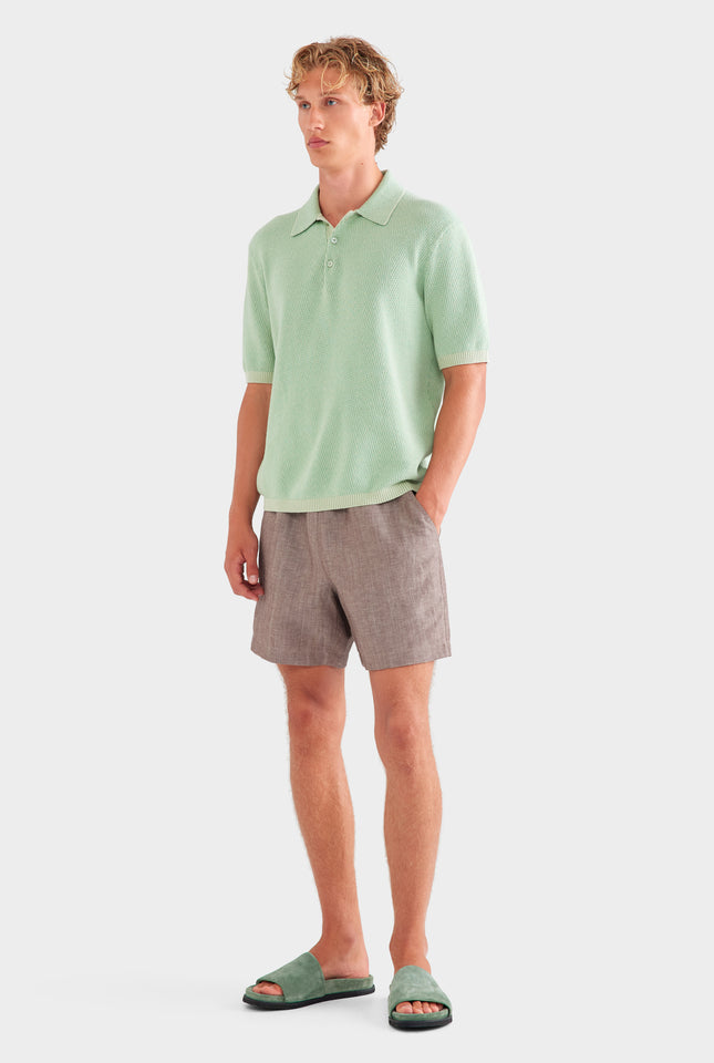 Chevron Knit Polo - Pale Pistachio