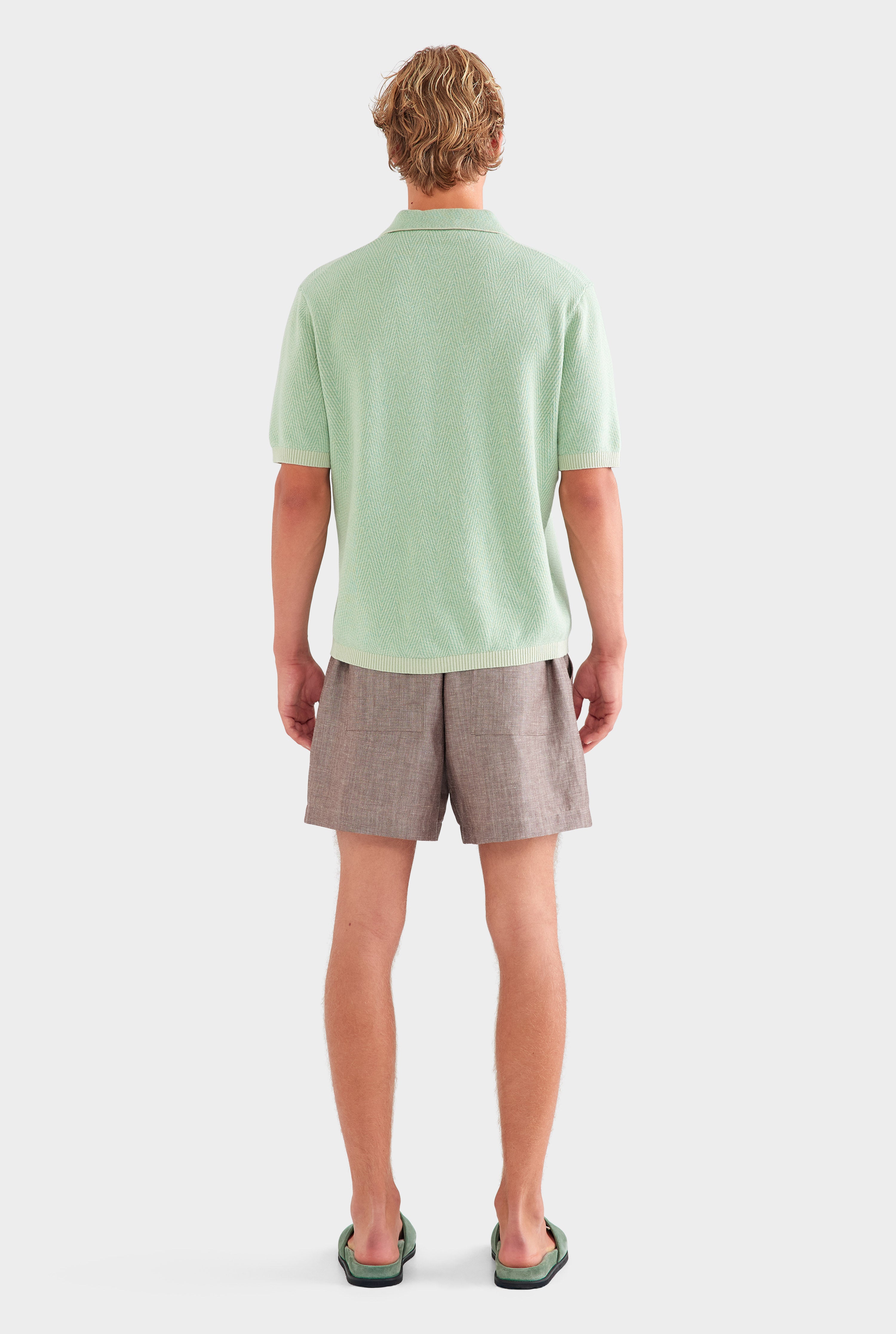 Chevron Knit Polo - Pale Pistachio