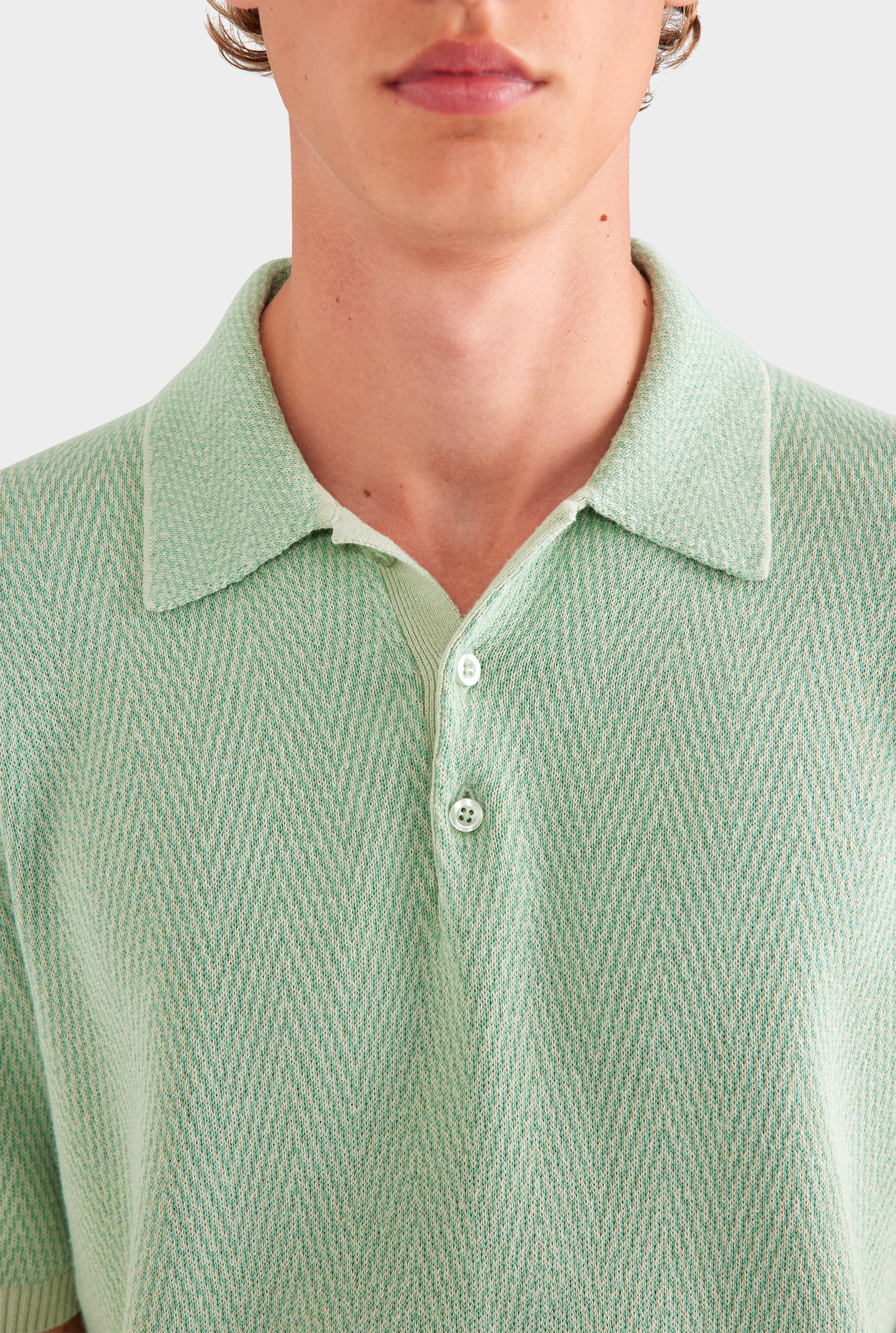 Chevron Knit Polo - Pale Pistachio
