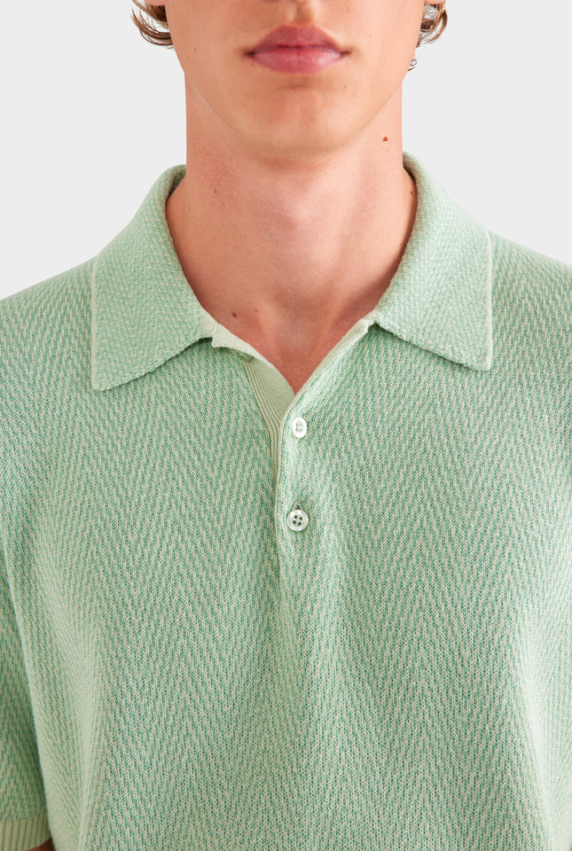 Chevron Knit Polo - Pale Pistachio