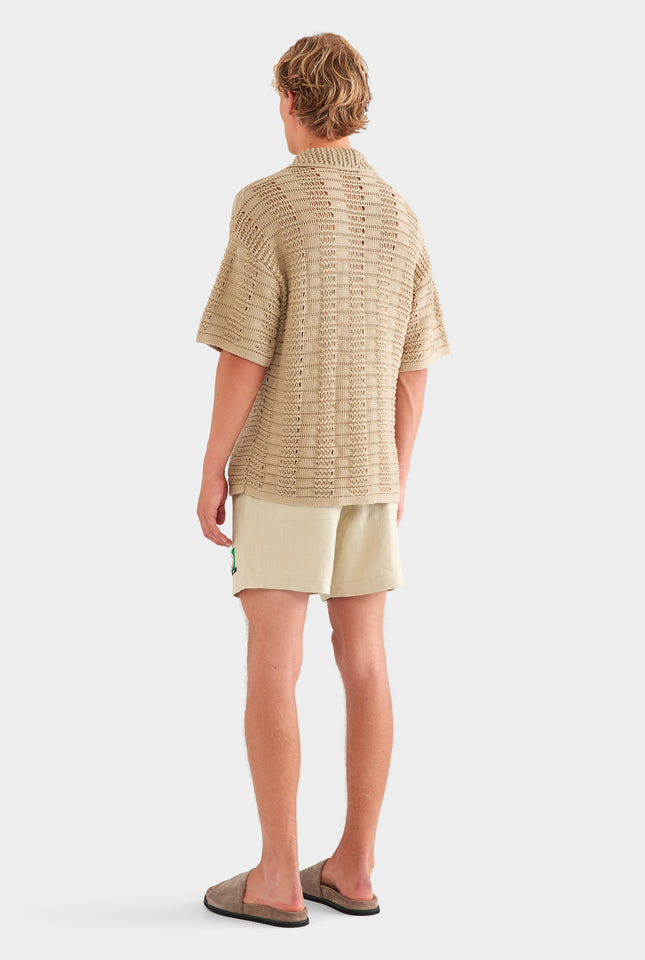 Chunky Crochet Knit Shirt - Pale Khaki