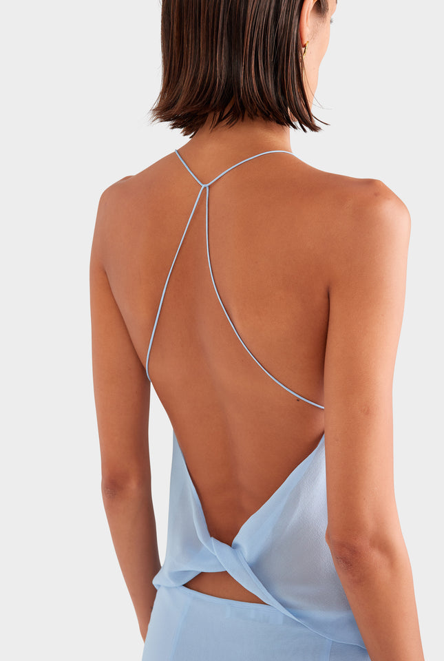 Cross Back Silk Cami - Powder Blue