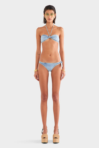 Denim Side Tie Bikini Brief - Washed Denim