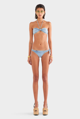 Denim Side Tie Bikini Brief - Washed Denim