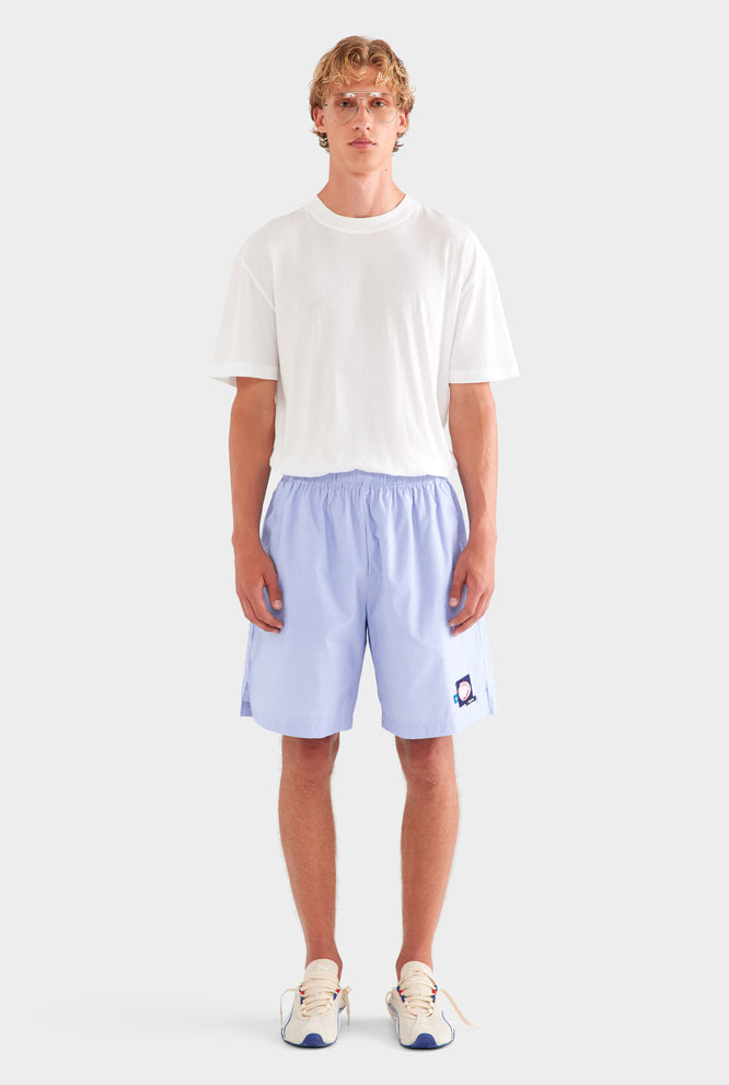 Longline Stripe Boxer Short - Blue Stripe/Multi Patch
