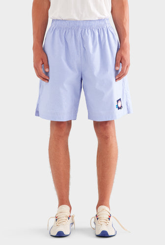 Longline Stripe Boxer Short - Blue Stripe/Multi Patch