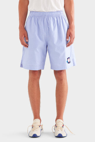 Longline Stripe Boxer Short - Blue Stripe/Multi Patch