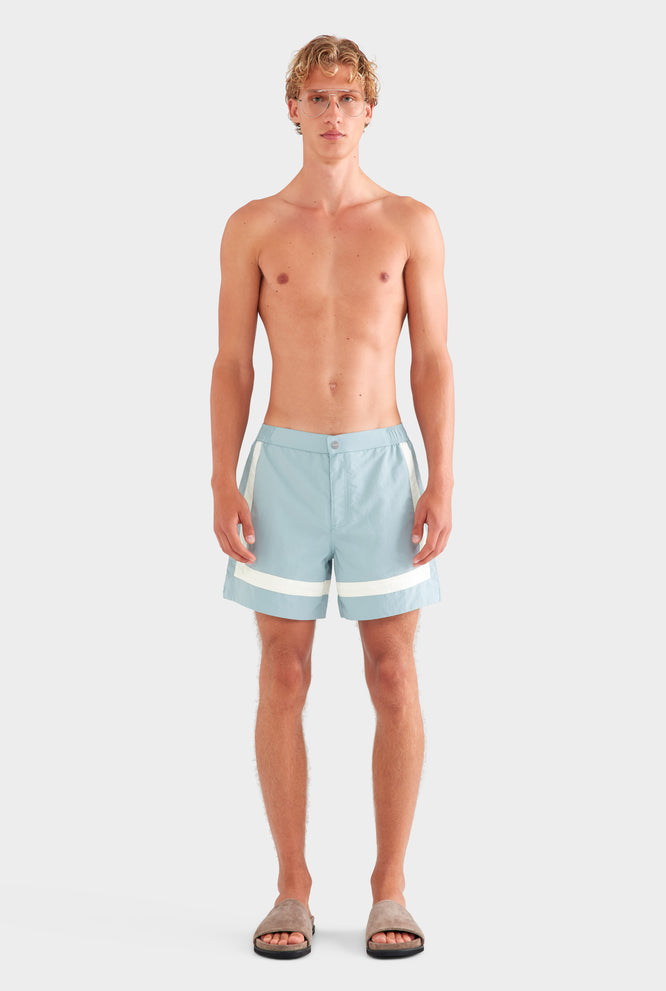 Panelled Snaplock Swim Short - Slate Blue/Cream