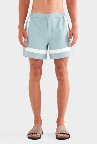 Panelled Snaplock Swim Short - Slate Blue/Cream