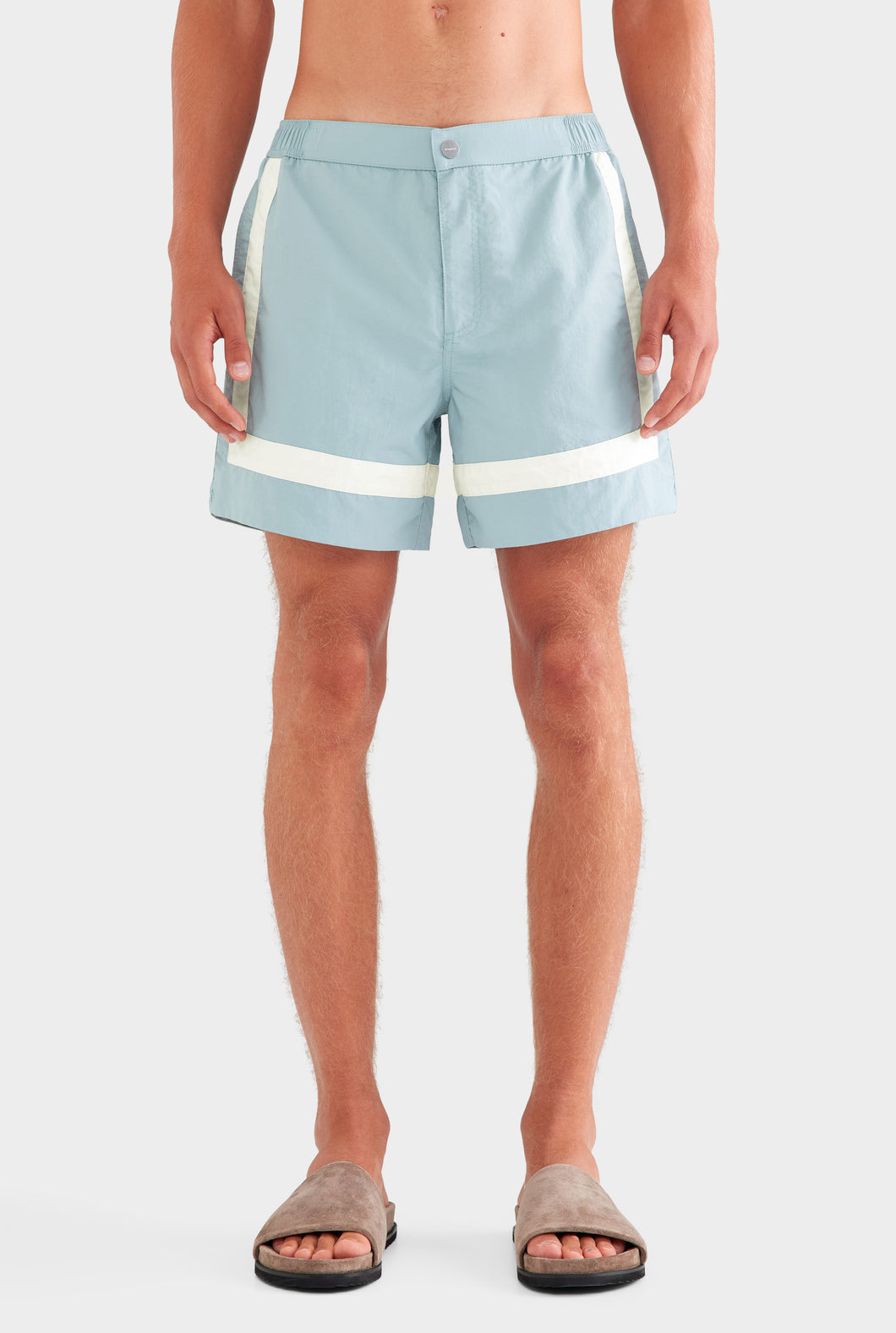 Panelled Snaplock Swim Short - Slate Blue/Cream