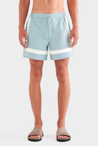 Panelled Snaplock Swim Short - Slate Blue/Cream