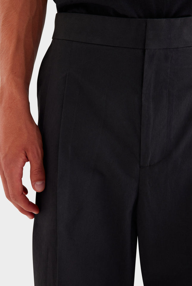 Pleated Poplin Trouser - Black