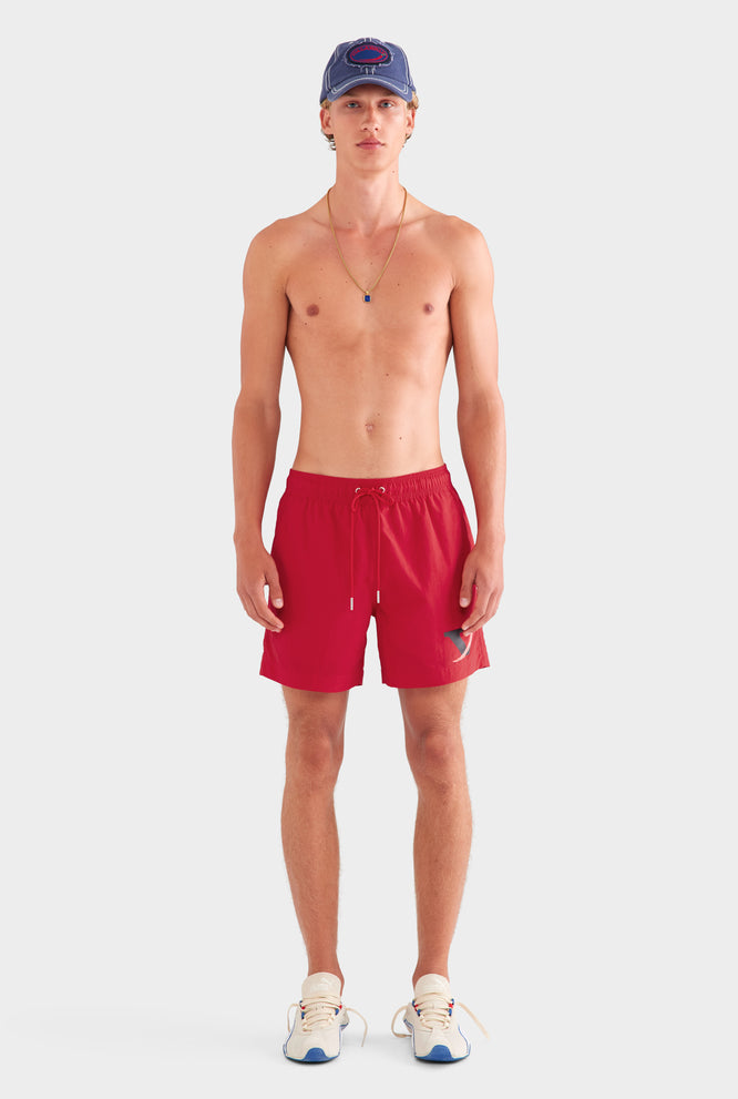 Printed Nylon Swim Short - Red/V Chilli