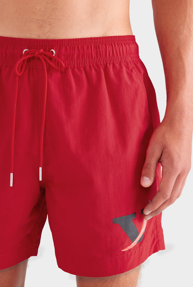 Printed Nylon Swim Short - Red/V Chilli